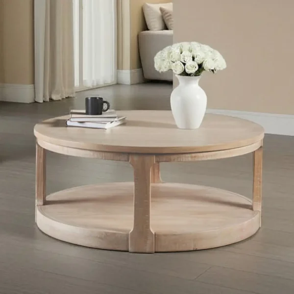 Hickory Round Wood Coffee Table by Furniture of America - Image 10