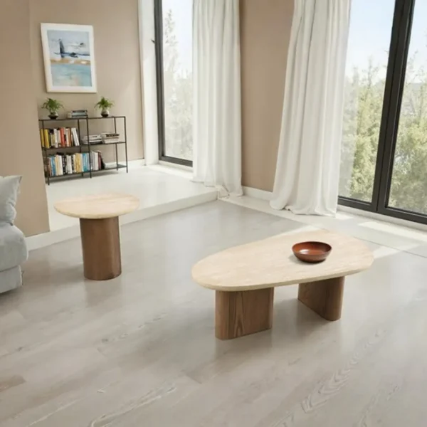 Nolfi Contemporary Travertine End Table by Furniture of America - Image 3