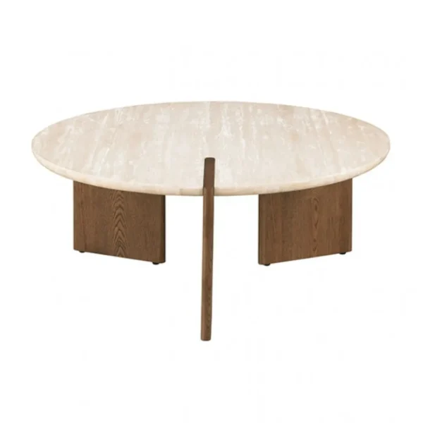 Olney Round Travertine Coffee Table by Furniture of America - Image 2