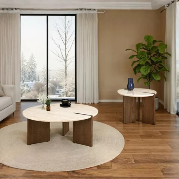 Olney Round Travertine End Table by Furniture of America - Image 3