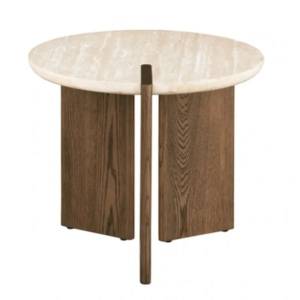 Olney Round Travertine End Table by Furniture of America - Image 2