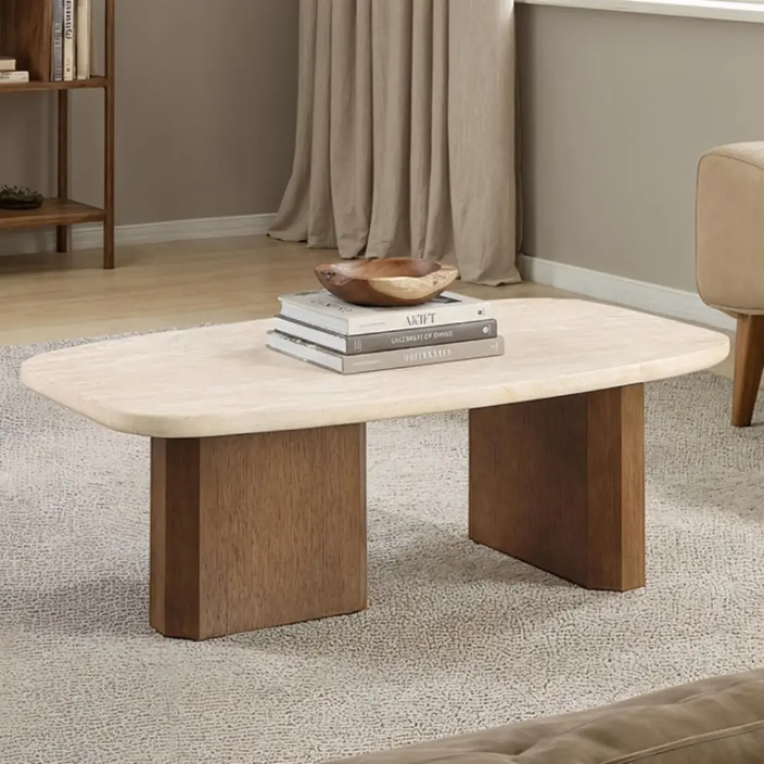 Florian Travertine Top Coffee Table by Furniture of America | U-Trade Furniture Florian Travertine Top Coffee Table by Furniture of America - Image 1