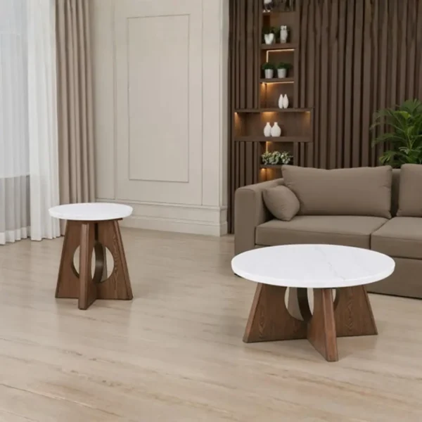 Lemvig White Marble End Table by Furniture of America - Image 2