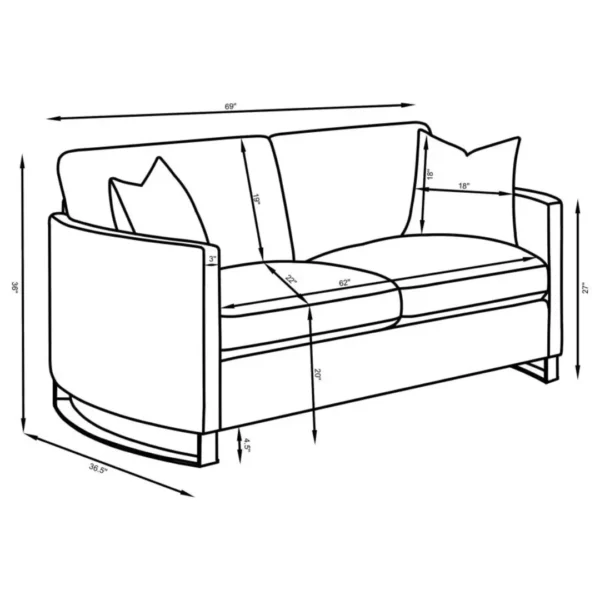 Corliss Upholstered Velvet Loveseat with Gold Legs By Coaster Furniture - Image 7