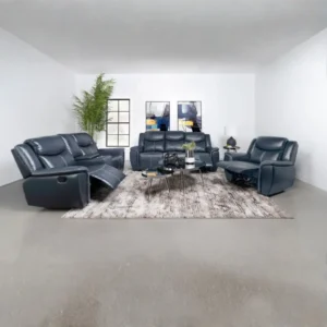 Sloane Upholstered Padded Arm Reclining Sofa Set Blue by Coaster Furniture