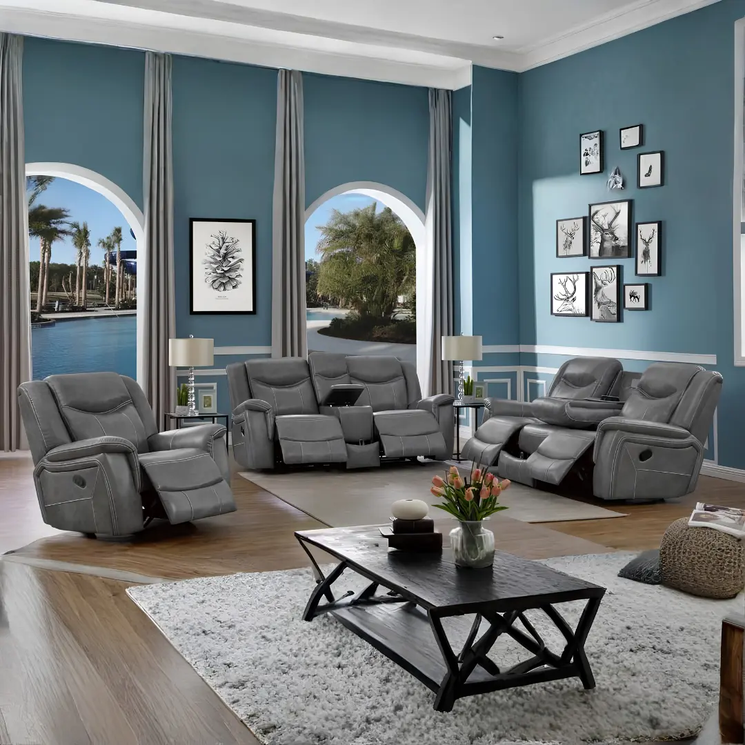 Conrad Upholstered Gray Reclining Sofa Set by Coaster Furniture | U-Trade Furniture Gray Reclining Sofa Set