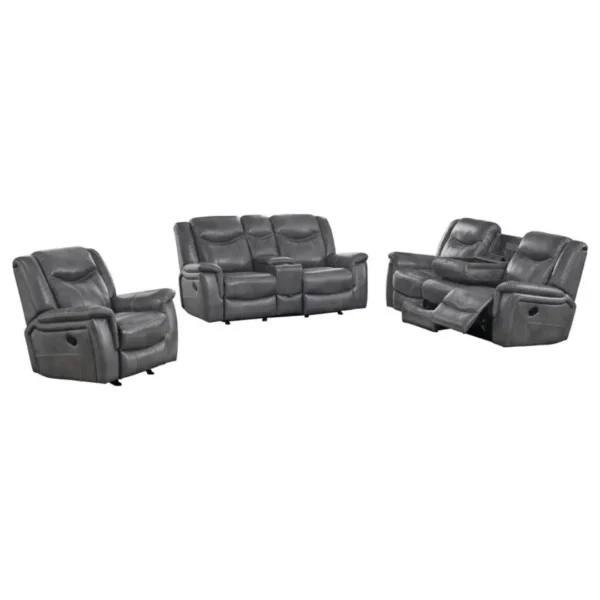 Conrad Upholstered Gray Reclining Sofa Set by Coaster Furniture - Image 3