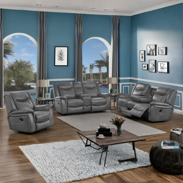 Conrad Upholstered Gray Reclining Sofa Set by Coaster Furniture - Image 16