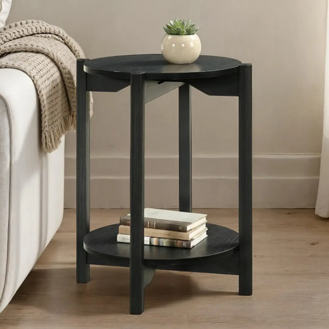 Hyde Wood Round End Table with Shelf by Furniture of America | U-Trade Furniture Hyde Wood Round End Table with Shelf by Furniture of America - Image 1