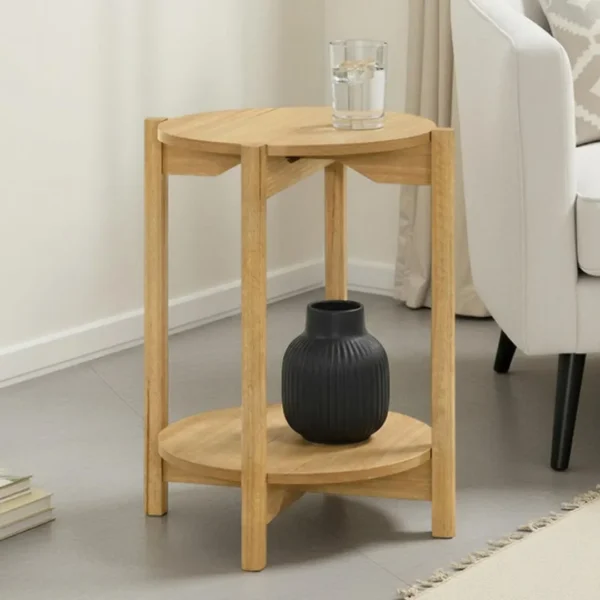 Hyde Wood Round End Table with Shelf by Furniture of America - Image 7