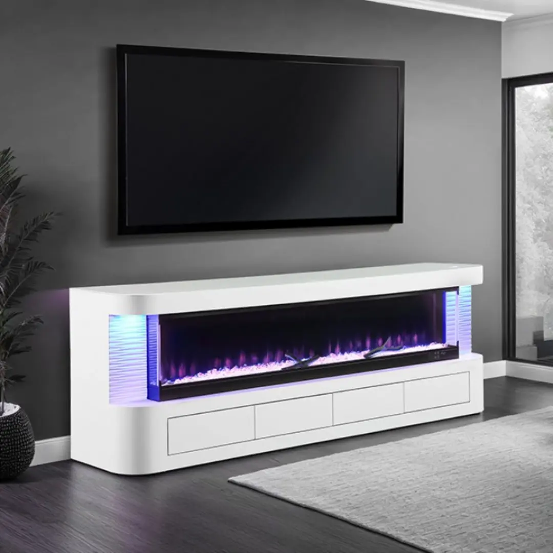 Luken White Electric Fireplace TV Console by Furniture of America | U-Trade Furniture Luken White Electric Fireplace TV Console by Furniture of America - Image 1