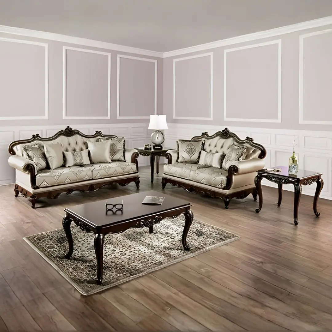 Veracruz 3 Pc Cherry Wood Sofa Set Traditional by Furniture Of America | U-Trade Furniture Cherry Wood Traditional Sofa Set