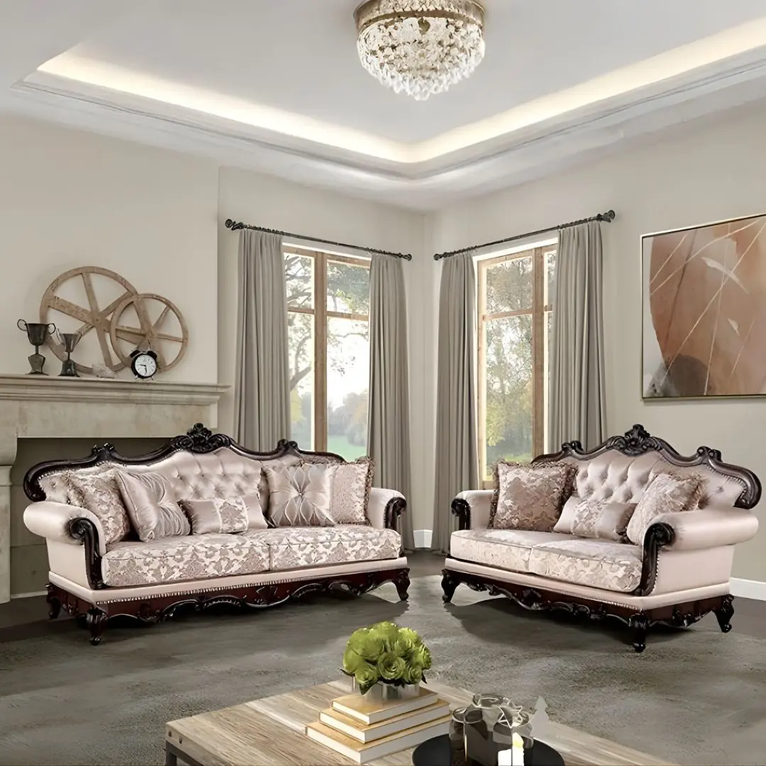 Veracruz 3 Pc Brown Sofa Set by Furniture Of America | U-Trade Furniture Traditional Brown Fabric Sofa Set