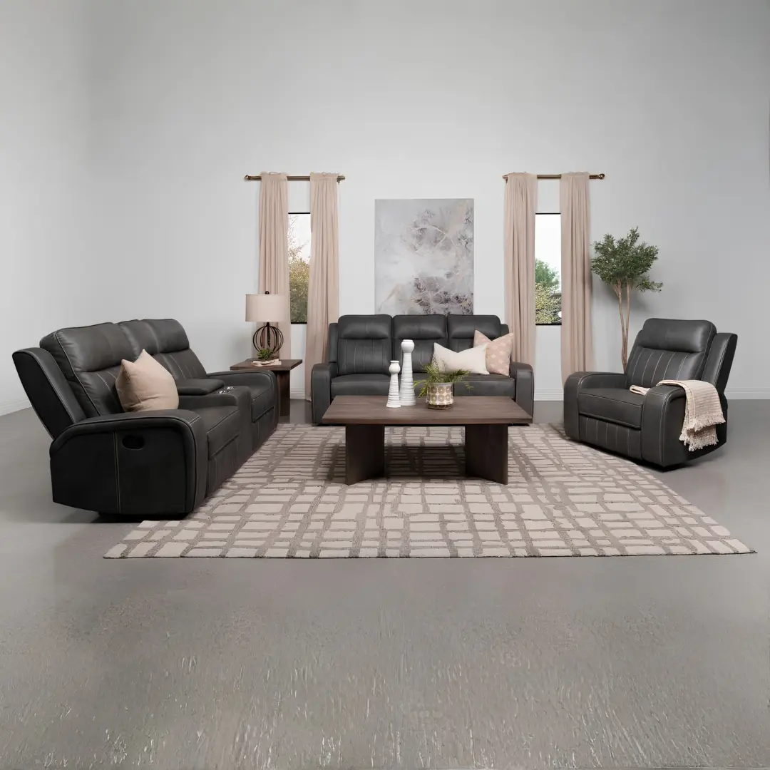 Raelynn 3-Piece Gray Leather Sofa Set By Coaster Furniture | U-Trade Furniture Gray Leather Sofa Set