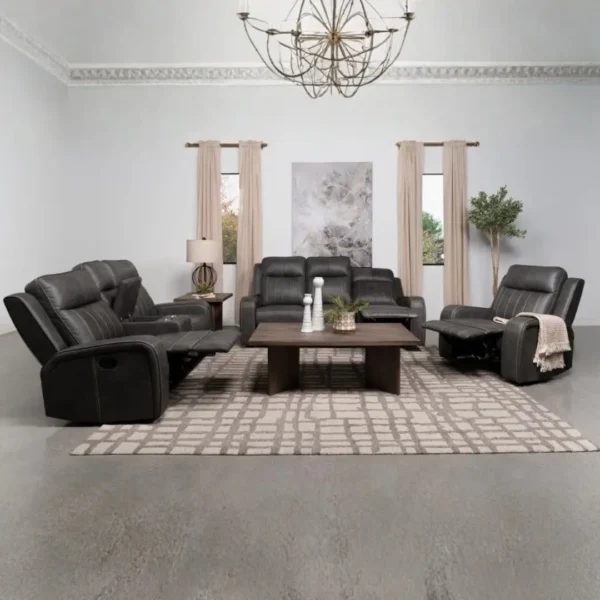 Raelynn 3-Piece Gray Leather Sofa Set By Coaster Furniture - Image 2