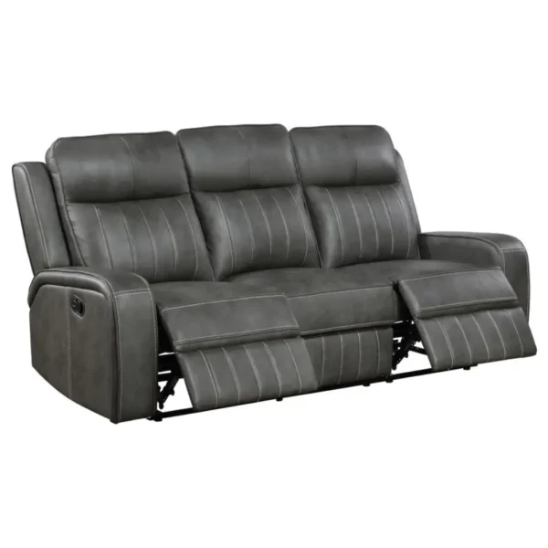 Raelynn 3-Piece Gray Leather Sofa Set By Coaster Furniture - Image 3