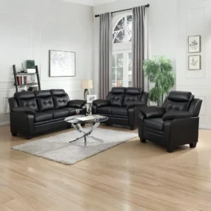 Contemporary Black Leather Sofa Set