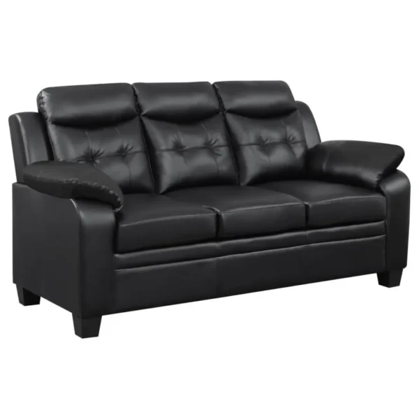 Finley Contemporary Black Leather Sofa Set By Coaster Furniture - Image 4