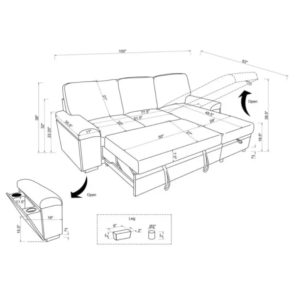 Demko Sectional Sleeper Sofa with Storage By Coaster Furniture - Image 17