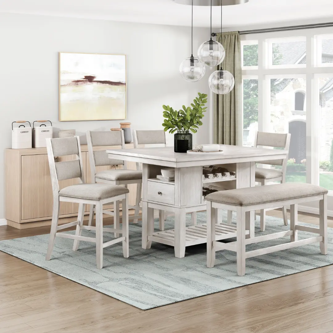 Savile 6 piece Counter Height Table Set With Bench By Homelegance | U-Trade Furniture Counter Height Table Set