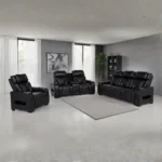 Black Leather Reclining Sofa Set