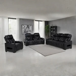 Black Leather Reclining Sofa Set