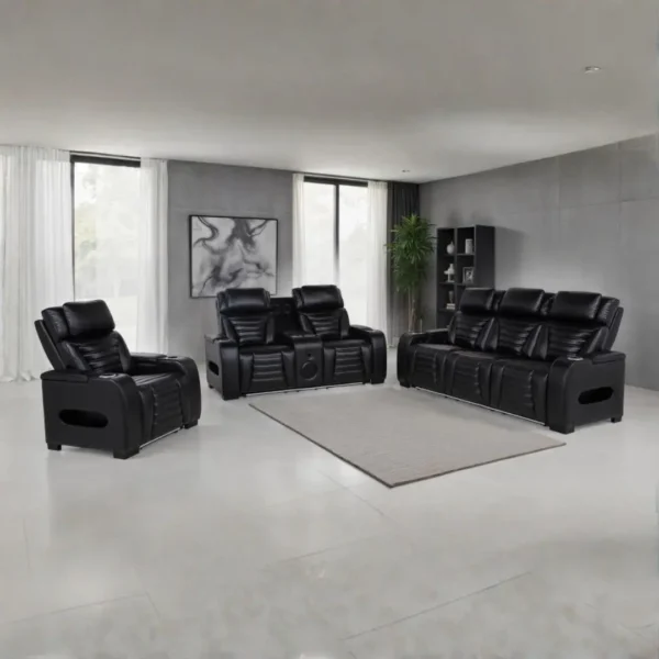 Black Leather Reclining Sofa Set