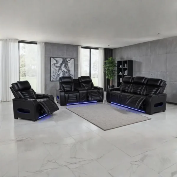 Zuma Black Leather Reclining Sofa Set By Coaster Furniture - Image 2