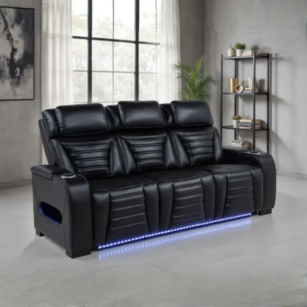 Zuma Black Leather Reclining Sofa Set By Coaster Furniture - Image 3