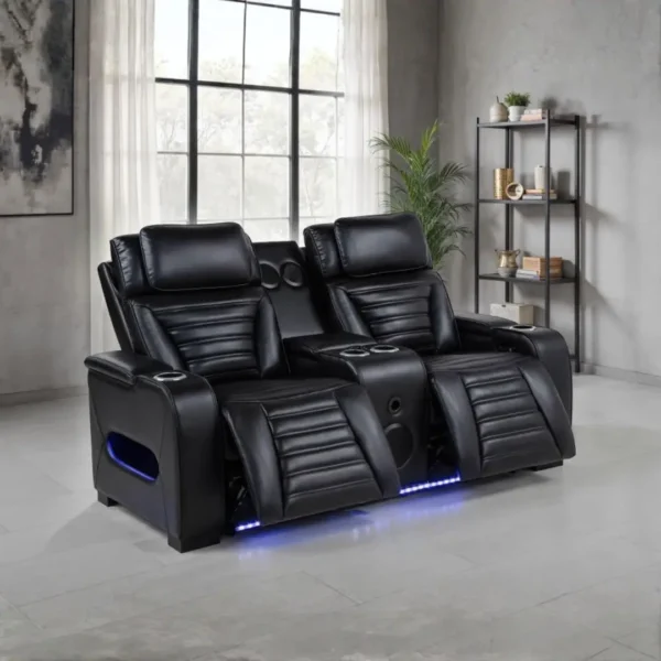 Zuma Black Leather Reclining Loveseat By Coaster Furniture - Image 2