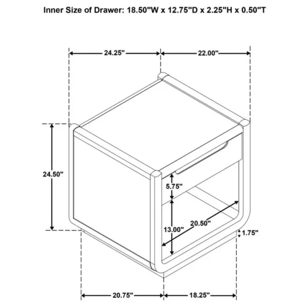 Leandro 1-Drawer Rectangular End Table By Coaster Furniture - Image 7
