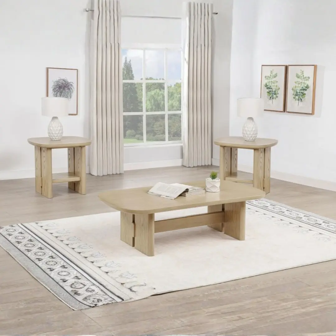 Kailani 3 Piece Coffee Table Set Beige Oak By Coaster Furniture | U-Trade Furniture Kailani 3 Piece Coffee Table Set Beige Oak By Coaster Furniture - Image 1