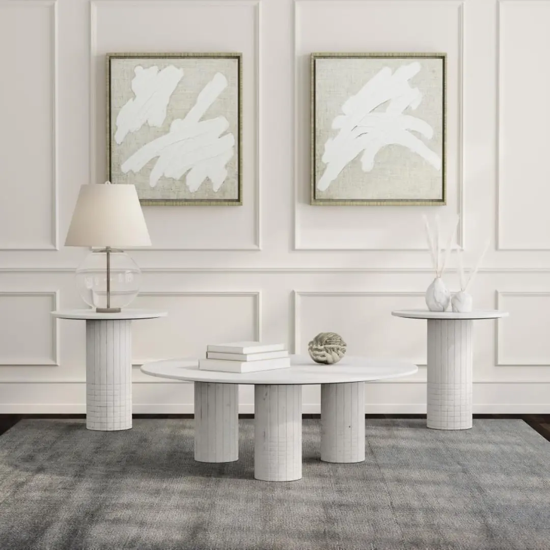 Astoria 3-Piece Marble Coffee Table Set White By Coaster Furniture | U-Trade Furniture Astoria 3-Piece Marble Coffee Table Set White By Coaster Furniture - Image 1