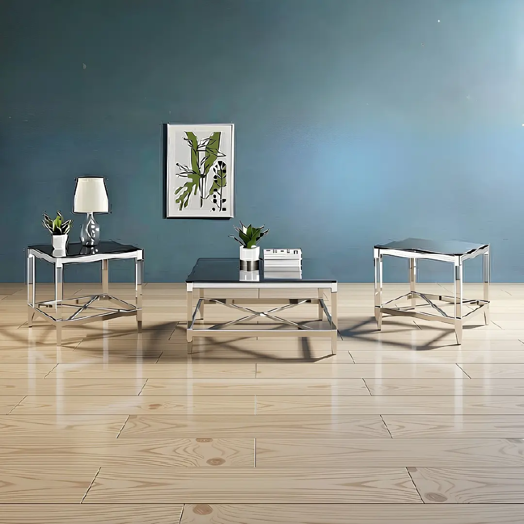 Lindley Square Coffee Table Set Chrome By Coaster Furniture | U-Trade Furniture Square Coffee Table Set