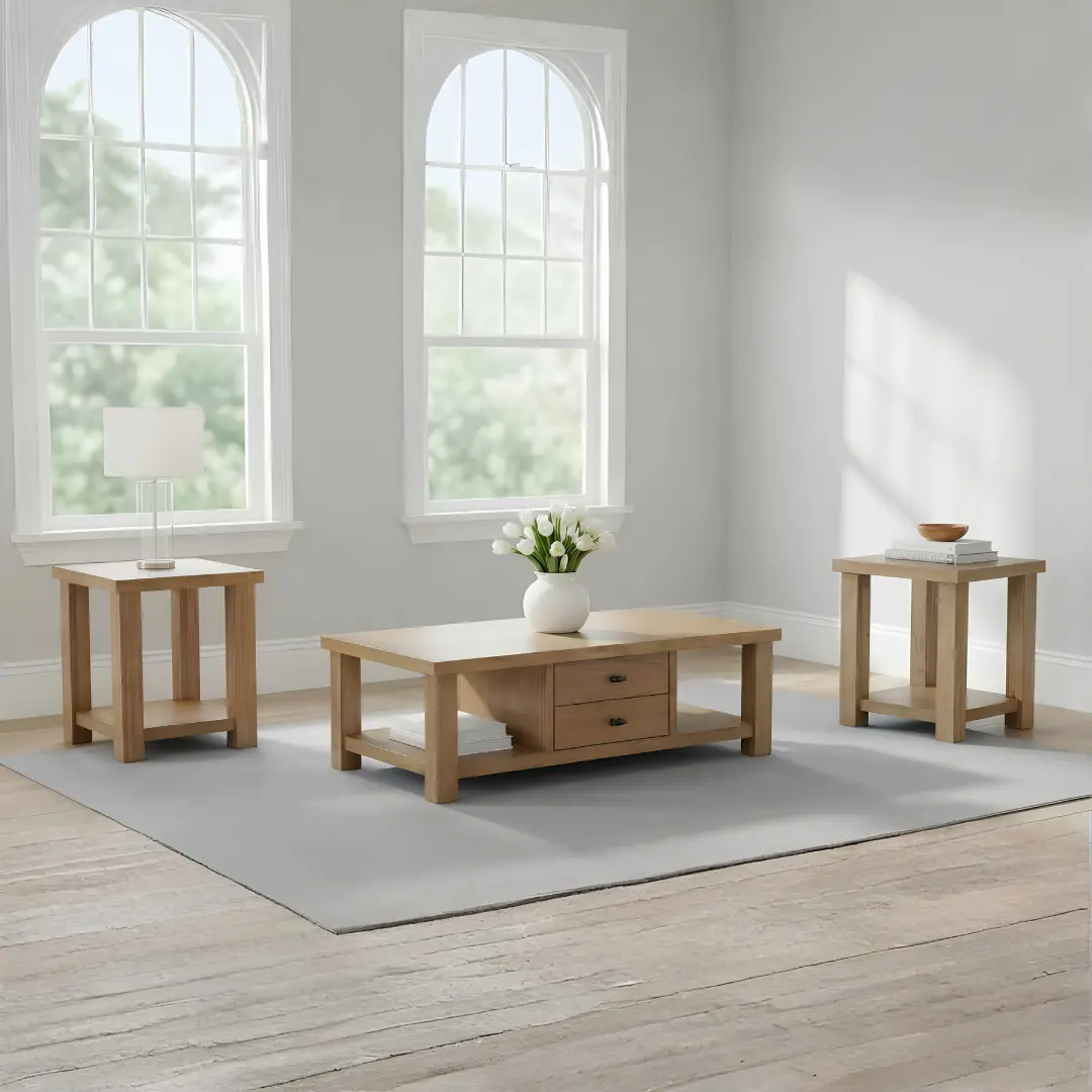 Beasley 3-Piece Wood Coffee Table Set By Coaster Furniture | U-Trade Furniture Wood Coffee Table Set