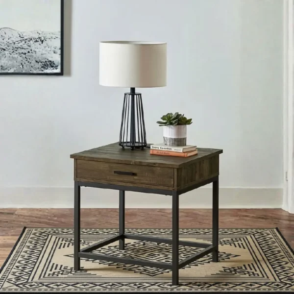 Rustic End Table with Storage