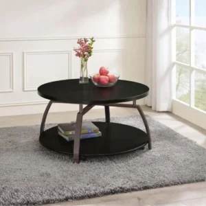 Wood Round Coffee Table with Storage