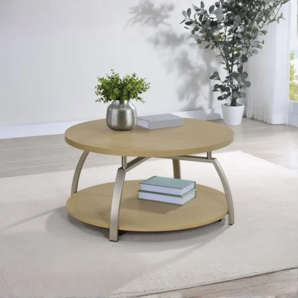 Dacre Wood Round Coffee Table with Storage By Coaster Furniture - Image 2