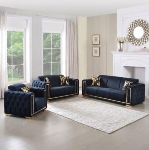Black Velvet Tufted Sofa Set By McFerran