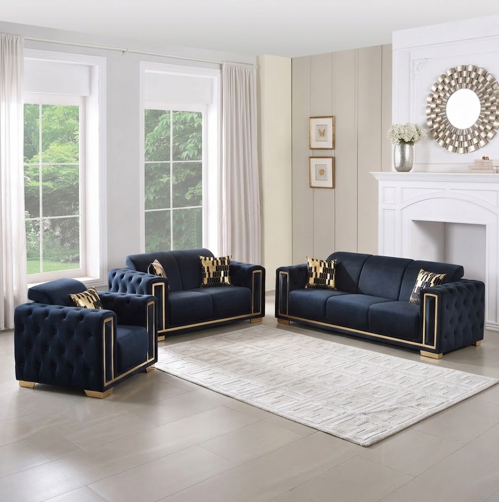 Black Velvet Tufted Sofa Set By McFerran | U-Trade Furniture Black Velvet Tufted Sofa Set By McFerran - Image 1
