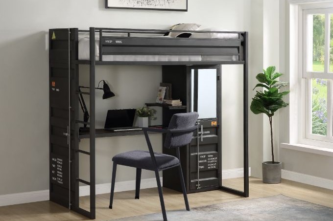 Kids loft bed with desk and storage underneath