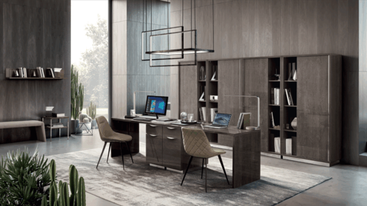 Home office furniture California desk chair and bookcase setup