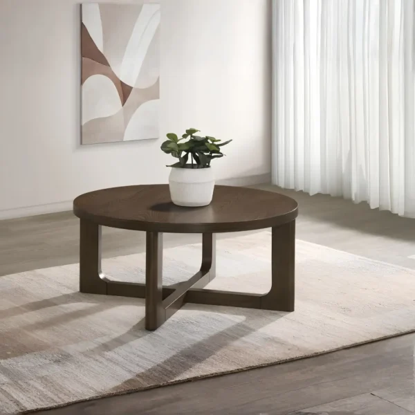 Kessler Sculptural Round Wood Coffee Table Set By Coaster Furniture - Image 3