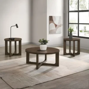 Kessler Sculptural Round Wood Coffee Table Set By Coaster Furniture