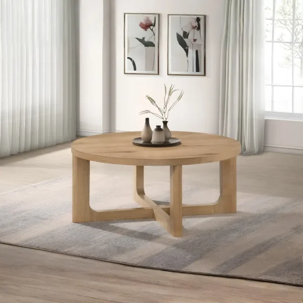 Kessler Sculptural Wood Coffee Table Round By Coaster Furniture - Image 8