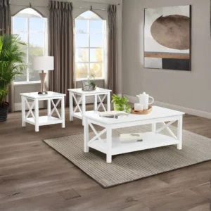 Skyview White Coffee Table and End Tables Set By Coaster Furniture