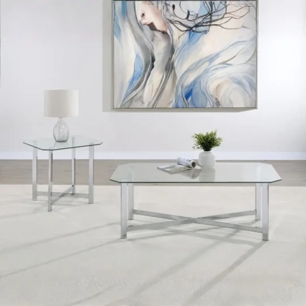 Cronin Chrome Coffee Table with Glass Top By Coaster Furniture - Image 7