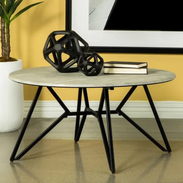 Hadi Round Coffee and End Table Set Cement By Coaster Furniture - Image 3