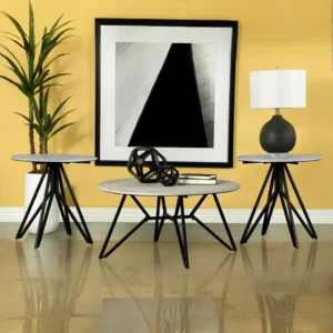 Hadi Round Coffee and End Table Set Cement By Coaster Furniture
