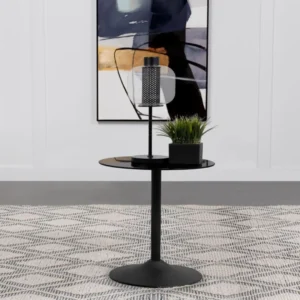 Ganso Black Metal End Table With Tempered Glass Top By Coaster Furniture